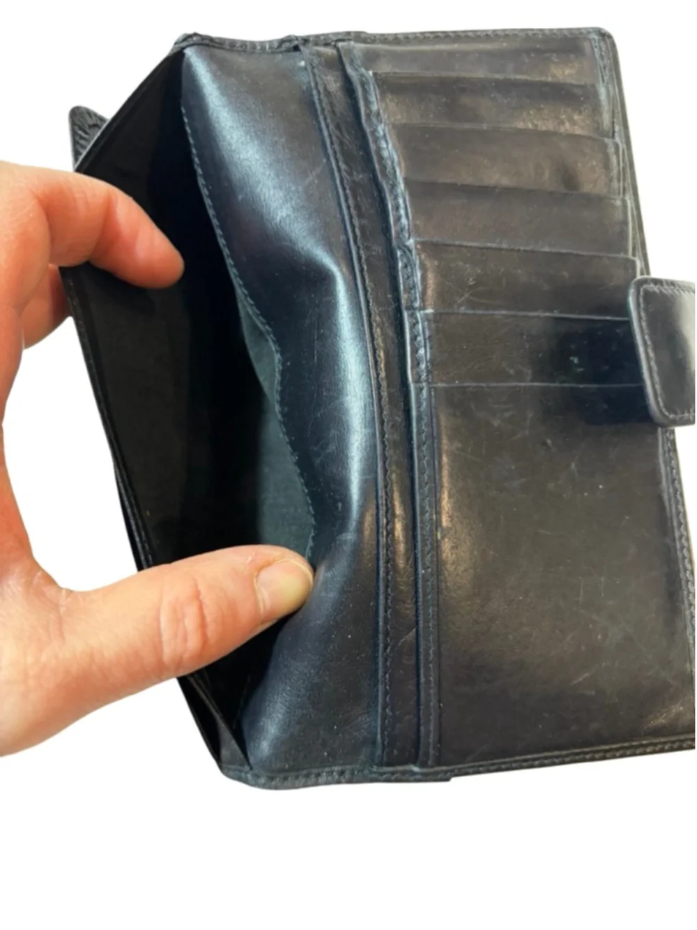 Gucci Black Leather Long Wallet Continental Snap Vintage Made in Italy flaw - Picture 13 of 15